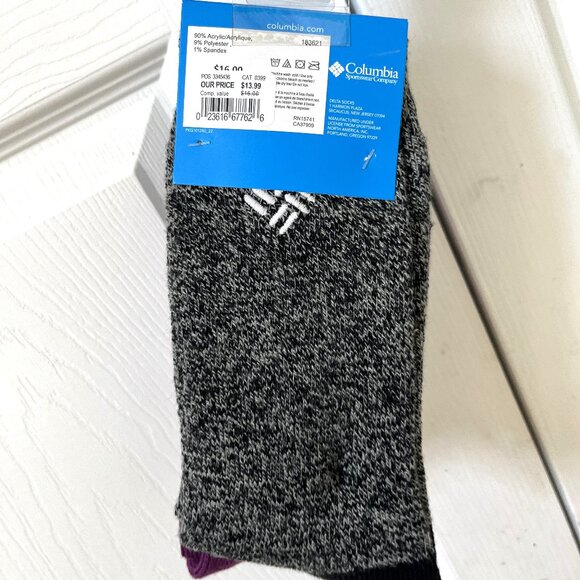 NWT LADIES SIZE 4-10 SET OF 2 COLUMBIA FLEECE INSIDE SOCKS PURPLE BLACK NEW - Picture 2 of 2